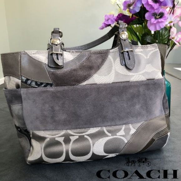 Coach Gray and Brown Patchwork Shoulder Bag - Picture 2 of 8
